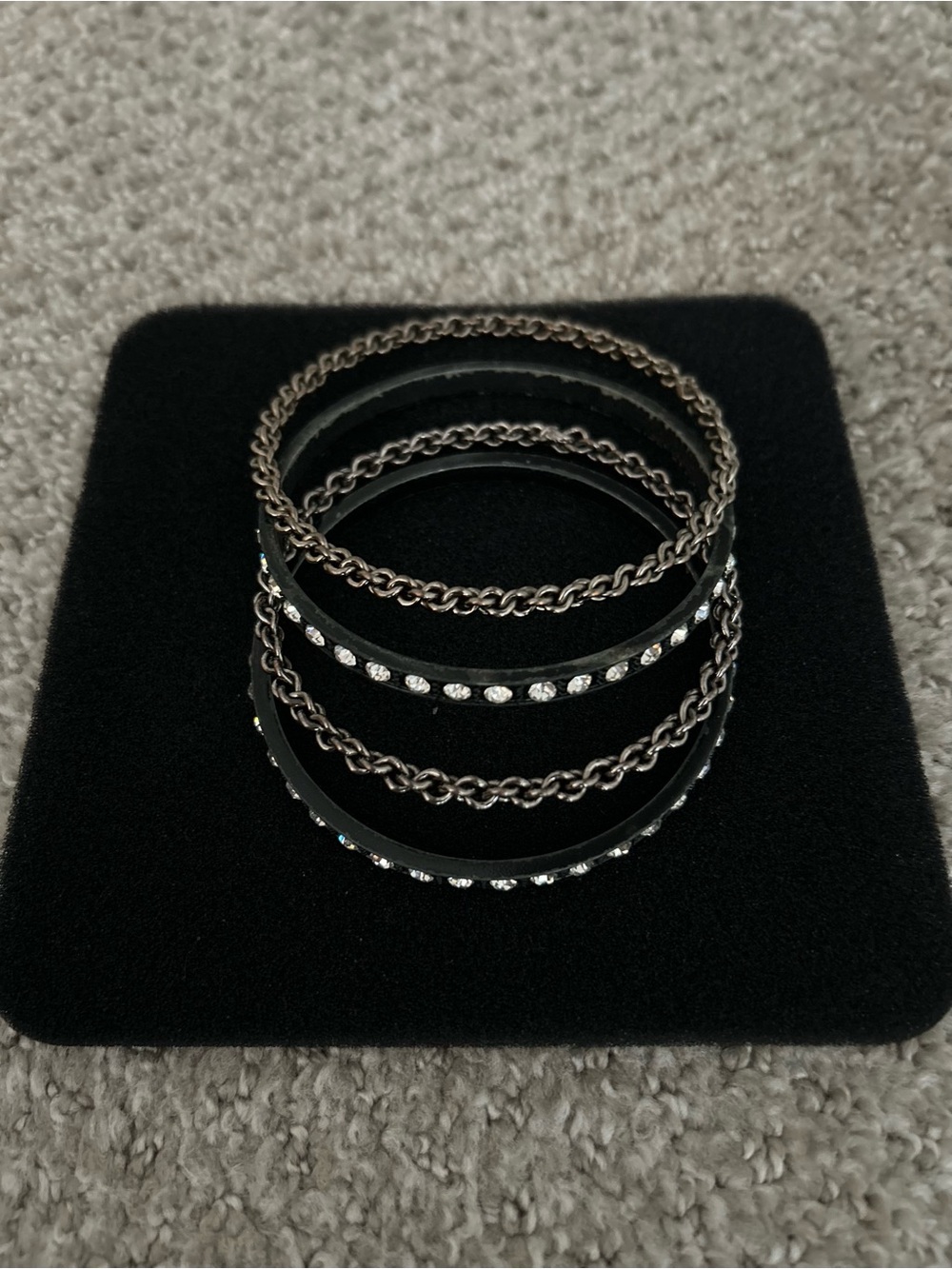 Bangle set with sparkling crystals - mixed metal with gunmetal/silver tones